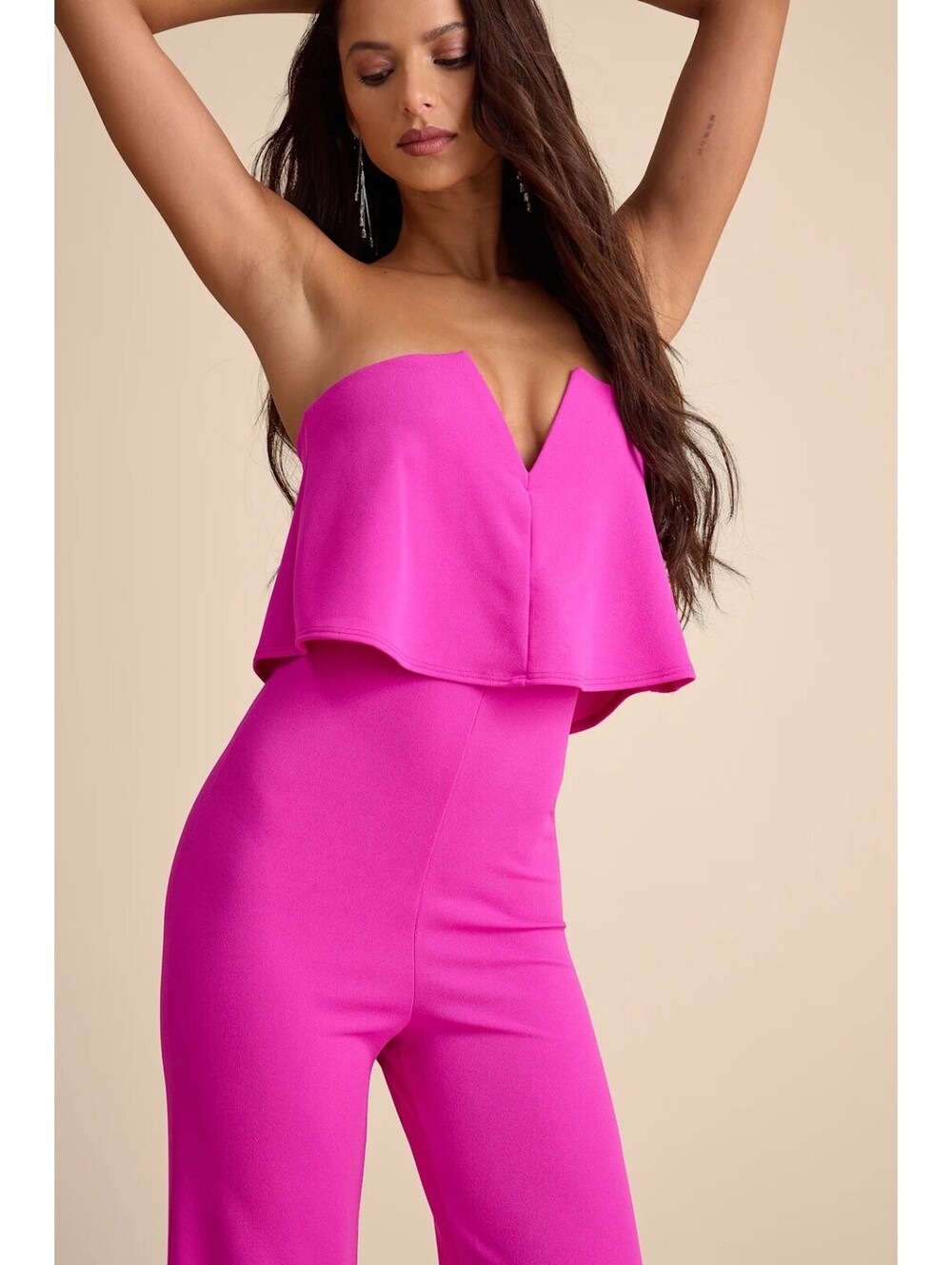 Strapless Fuchsia Jumpsuit with Wide Legs - Picture 2 of 5